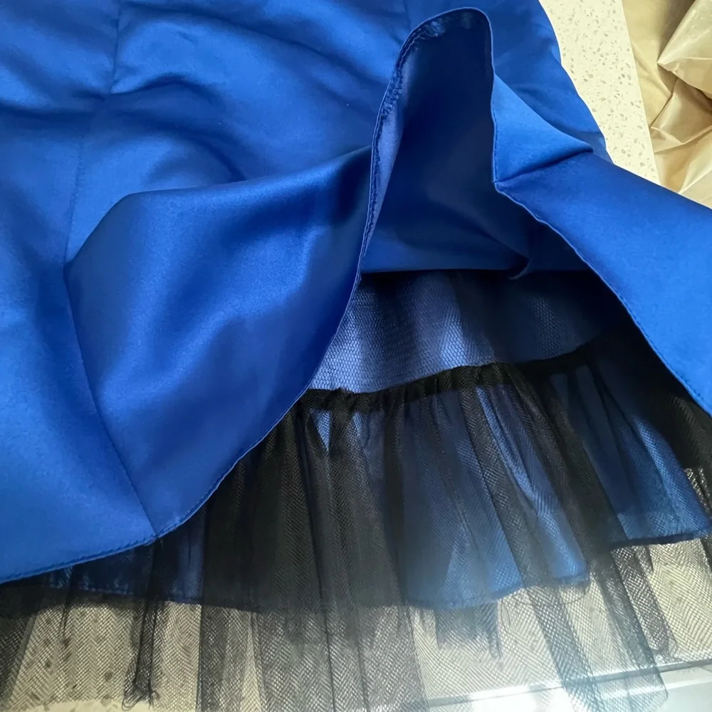 Hannah Blue Strapless Dress with‎ Black Bow